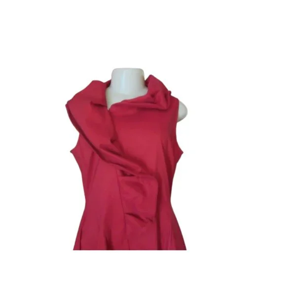 Samuel Dong Red Bubble Dress W/ Asymmetrical Ruffle Collar & Sleeveless Fit Medi - Picture 4 of 10